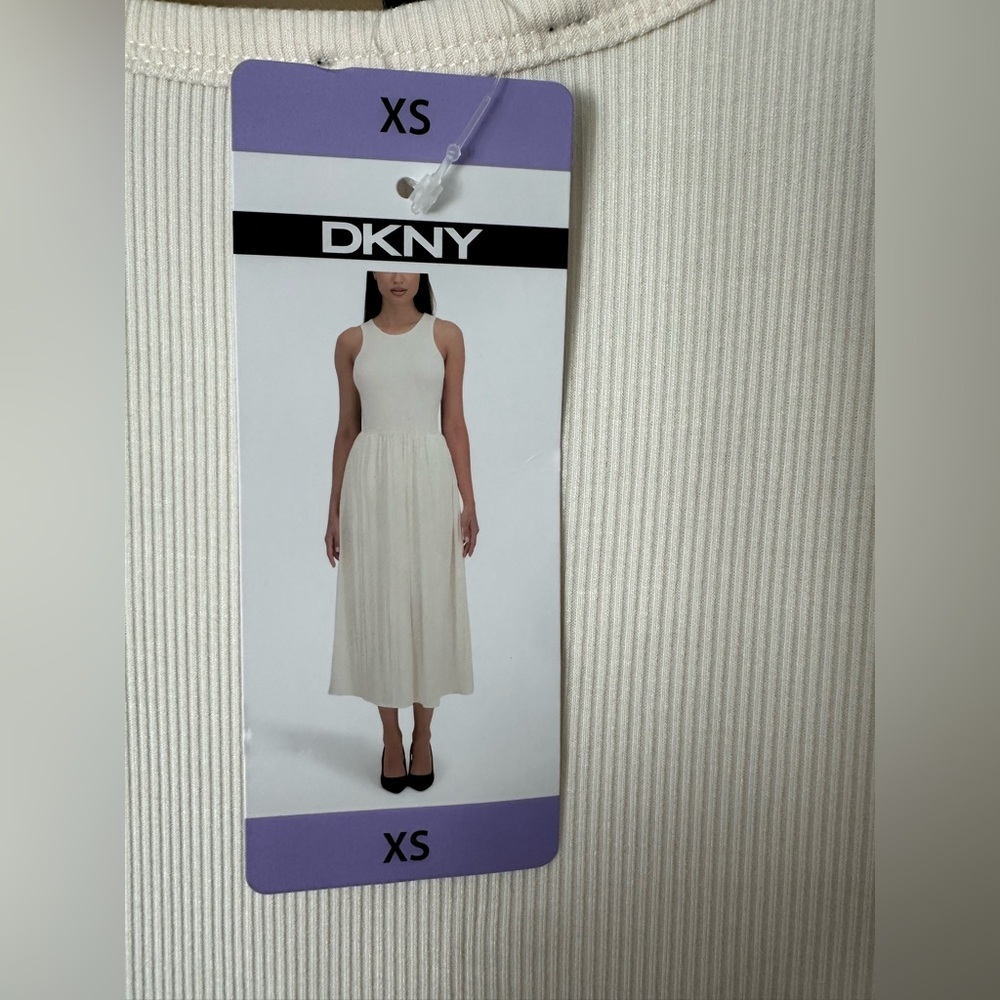 Dkny Cream Pleated Sleeveless Midi Dress - Picture 5 of 10